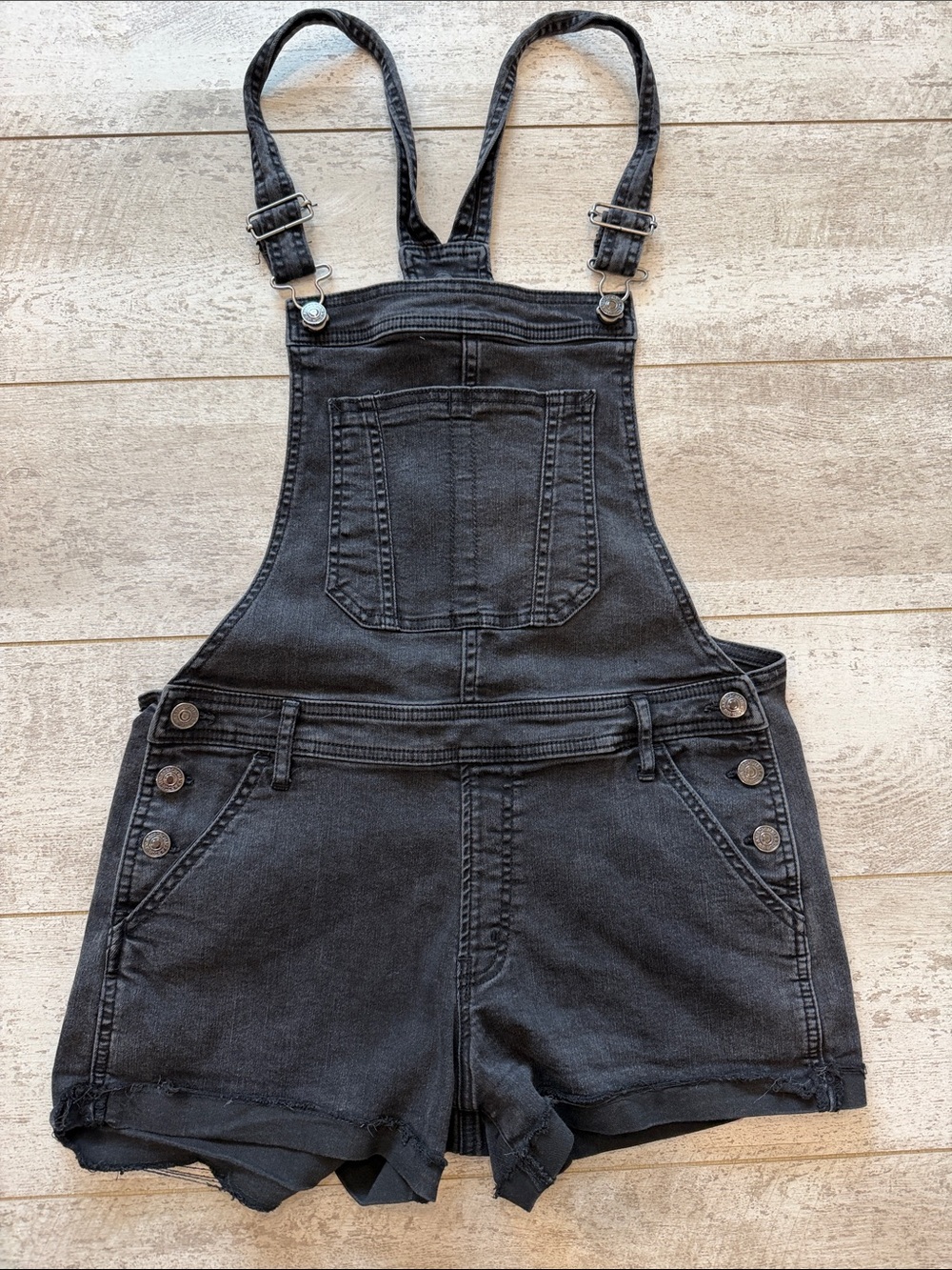 Abercrombie & Fitch Black Denim Short Stretch Overalls Medium